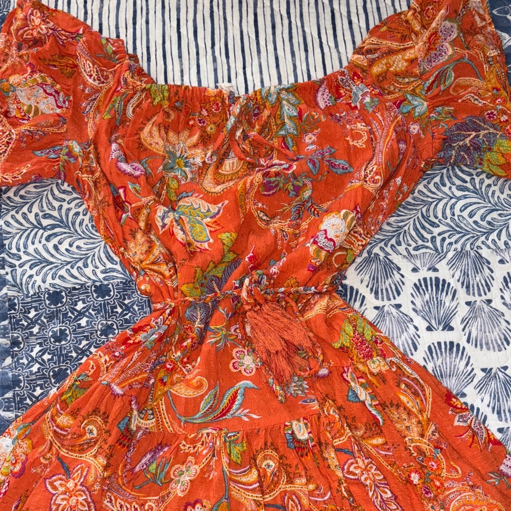 Nicole Miller Orange Floral Mini Dress with tie belt
